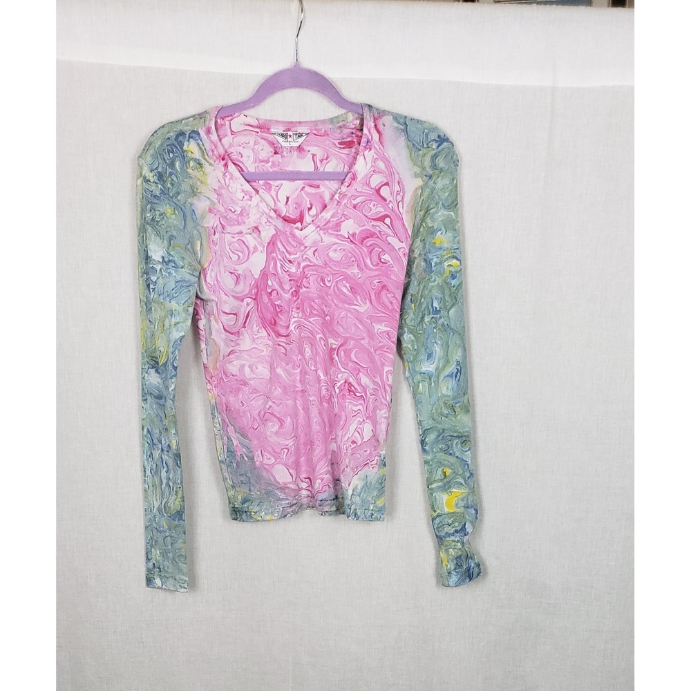 Hard Tail Forever Pink Blue Marble Wash Tee Shirt Top L USA Artistic Boho Y2K